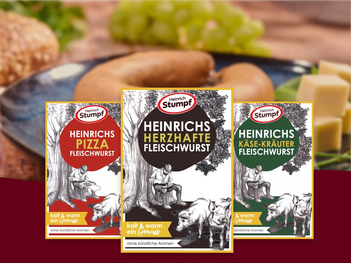Heinrichs: die Fleischwurst mit rundem Geschmack – herzhaft, mit Pizza oder mit Käse und Kräutern.